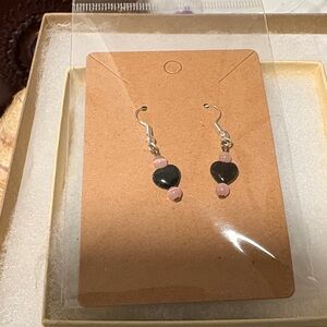 Chic Black and Pink Heart Drop Earrings